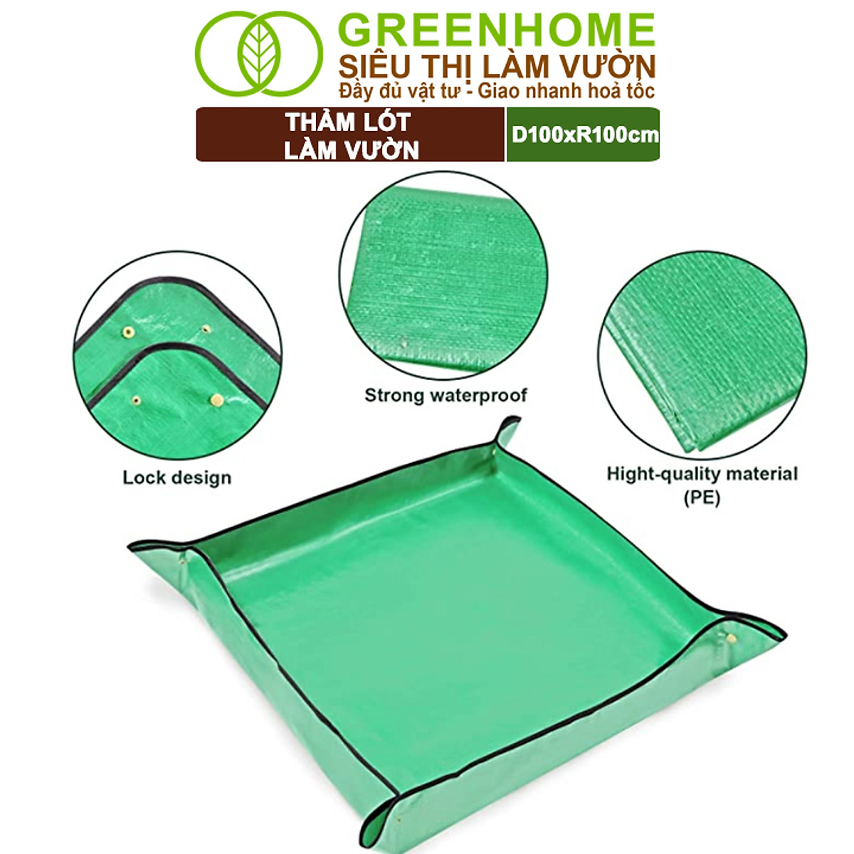 Thảm Lót Làm Vườn Greenhome, D100xR100cm, Trộn Đất, Thay Chậu, Trồng Cây Sạch Sẽ Chống Thấm Nước, Dễ Vệ Sinh, Gấp Gọn