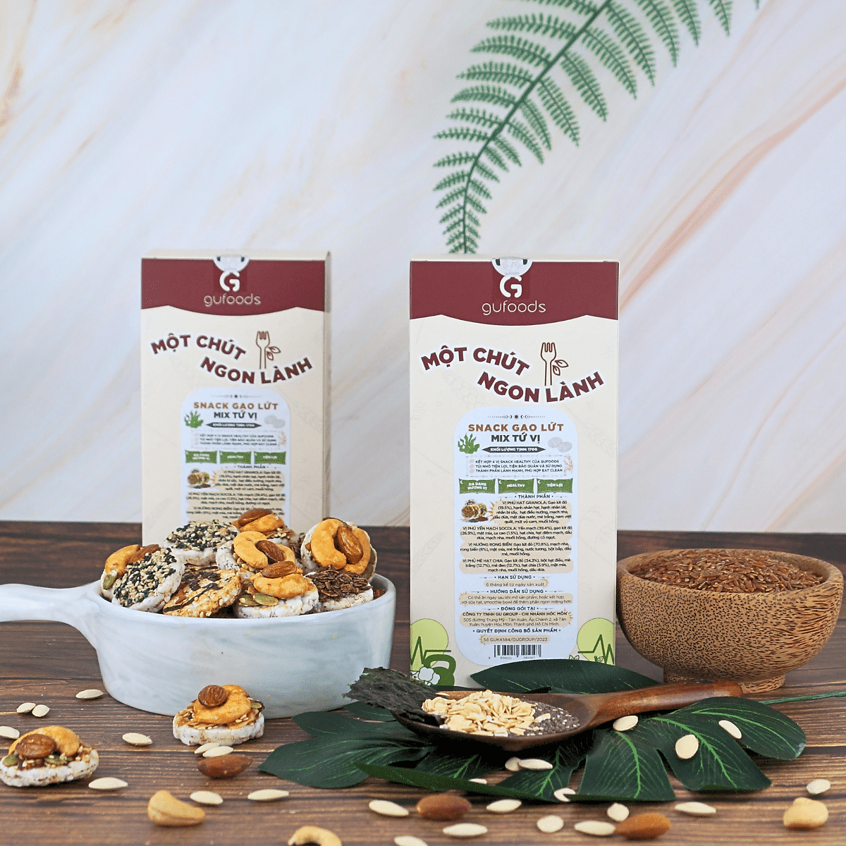 Snack gạo lứt healthy mix tứ vị GUfoods - Hội tụ 4 vị snack ngon, Nạp nhanh năng lượng, Tiện lợi, Eat clean, Thuần chay