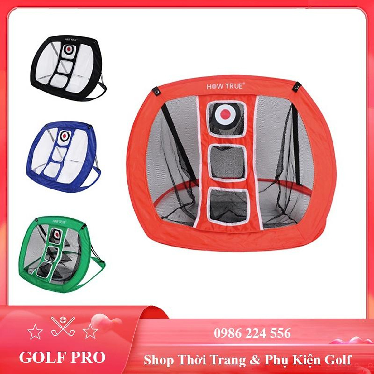 Lưới tập golf chip lưới tập Pitch và Lob di động 3 mục tiêu trong nhà