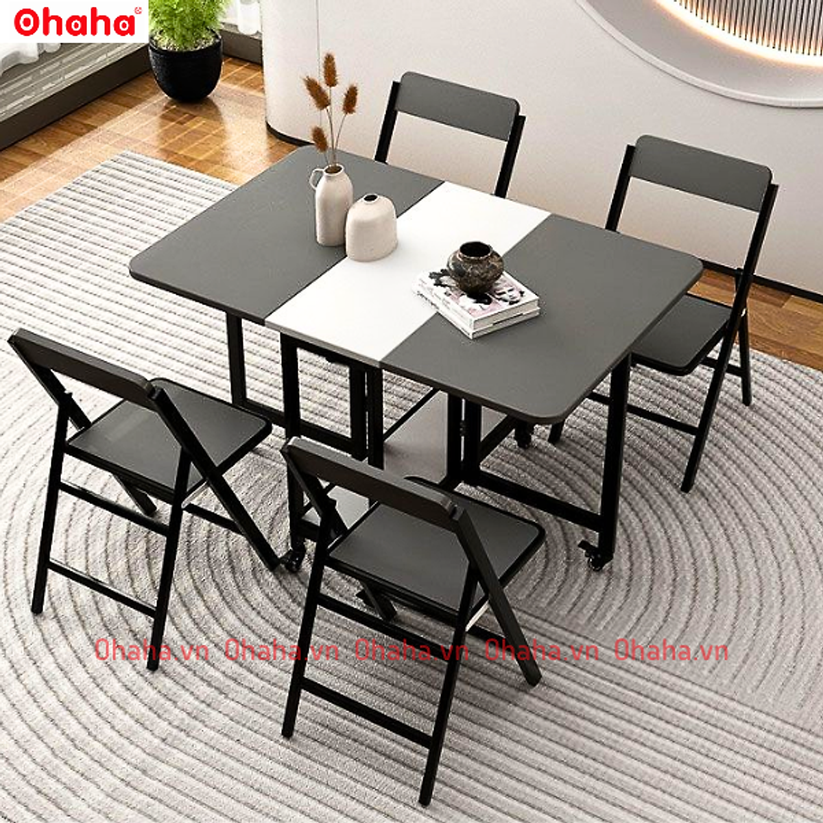 BÀN ĂN GẤP GỌN THÔNG MINH CÓ GHẾ VÀ BÁNH XE OHAHA - BA023