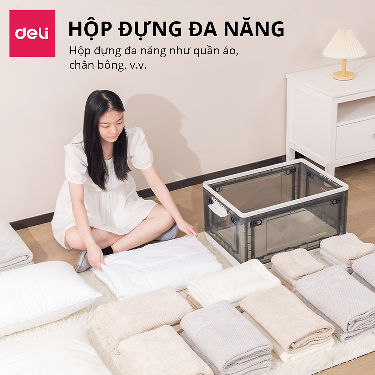 Hộp Nhựa Đựng Đồ Đa Năng Có Nắp Đậy Cao Cấp Nhiều Kích Cỡ Deli - Có Thể Tháo Lắp Tiết Kiệm Không Gian
