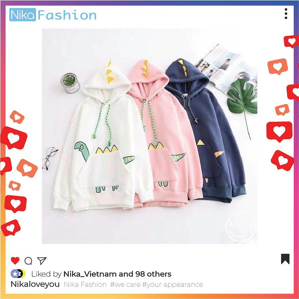 Nikafashion Áo Hoodie Nón Unisex Nam Nữ Chất Vải Nỉ Freesize 1 kích cỡ Form Dáng Rộng Dưới 65kg Mặc Đẹp K.L.O.N.G.T.Ú.I