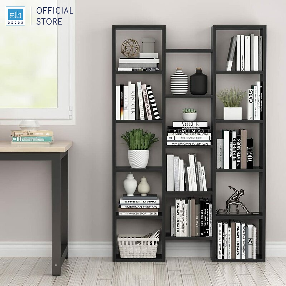 Kệ Sách Đa Tầng 14 Ngăn Thiết Kế Hiện Đại, Đa Năng Thương Hiệu SIB Decor KSG25