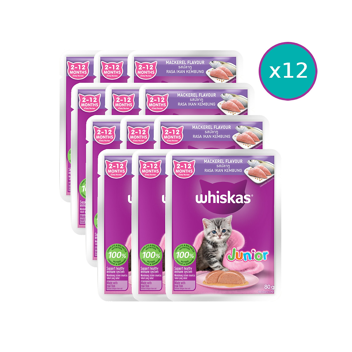 Thức Ăn Cho Mèo Con WHISKAS Junior 2-12 months Vị Cá Thu 80g/Gói