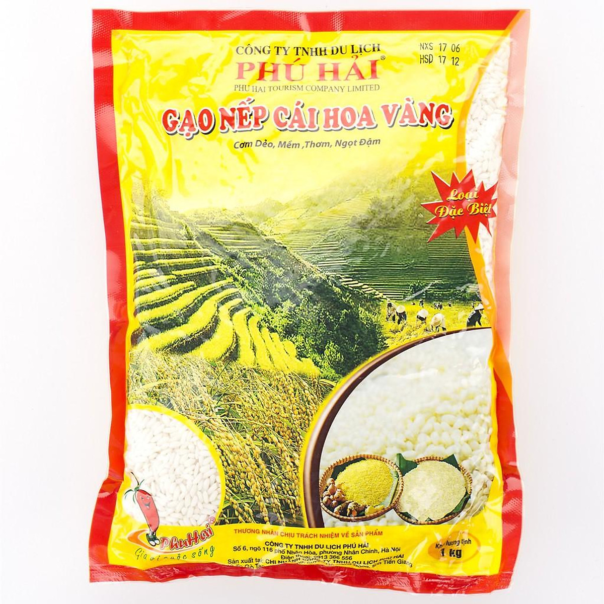 Gạo Nếp cái hoa vàng Phú Hải túi 1kg - Gạo, nếp