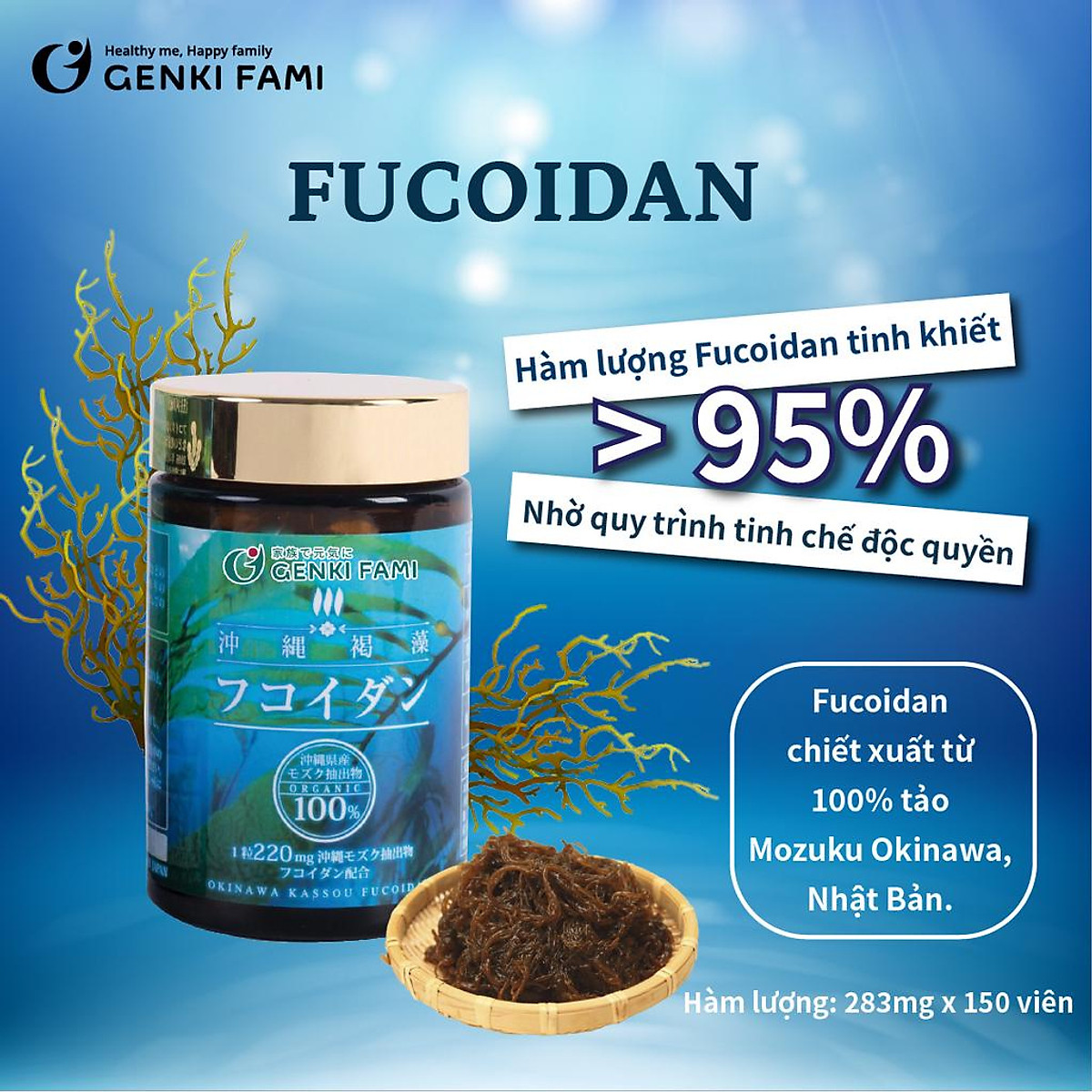 Fucoidan Genki Fami Nhật Bản, Tăng Cường Đề Kháng, Miễn Dịch, Hỗ Trợ Ngăn Ngừa Ung Bướu Hộp 150 viên