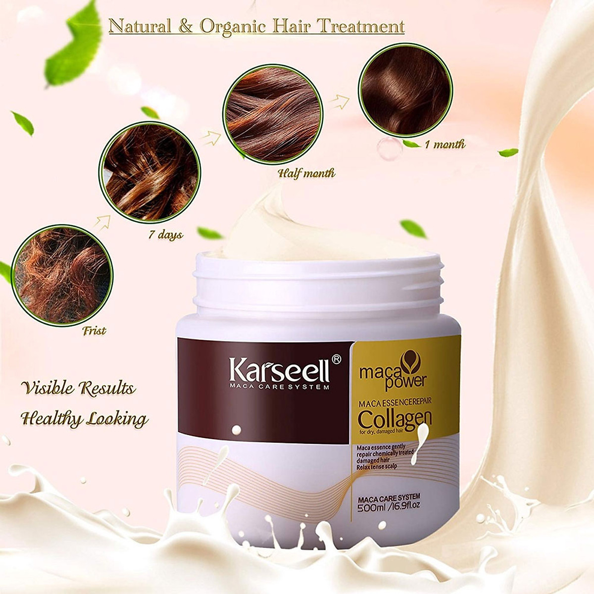 Kem ủ tóc Collagen KARSEELL dạng hũ 500ml, dầu hấp phục hồi siêu mượt chuẩn salon ngay tại nhà