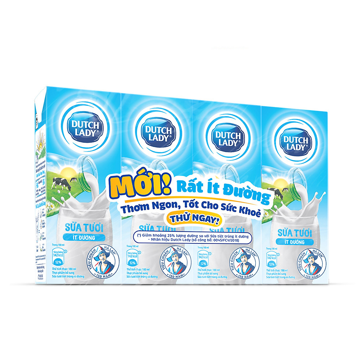 Thùng 48 Hộp Sữa Tươi Tiệt Trùng Dutch Lady Cô Gái Hà Lan ít đường 180ml