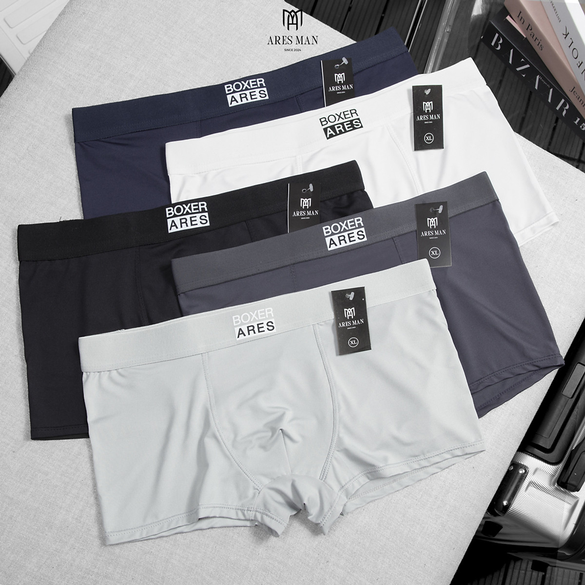 Combo 5 quần boxer nam, quần lót nam cao cấp chất thun lạnh siêu mềm mịn kháng khuẩn co giãn 4 chiều thấm hút mồ hôi tốt - Ares Shop