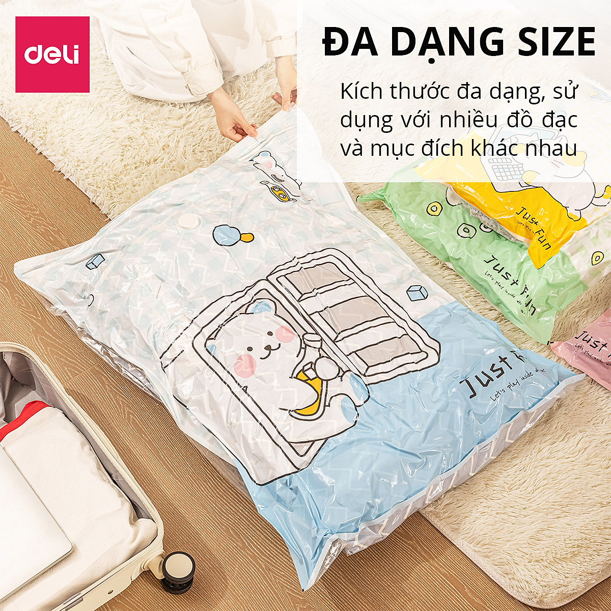 Túi Hút Chân Không Đựng Quần Áo Chăn Ga Gối , Thú Bông Deli - Loại Dày Cao Cấp Bọc Để Chăn Màn 2 Lớp Khóa Zip Chống Rò Rỉ Hơi Bảo Vệ Quần Áo, Chăn Ga Khỏi Ẩm, Nấm Mốc, Chống Nước Tuyệt Đối