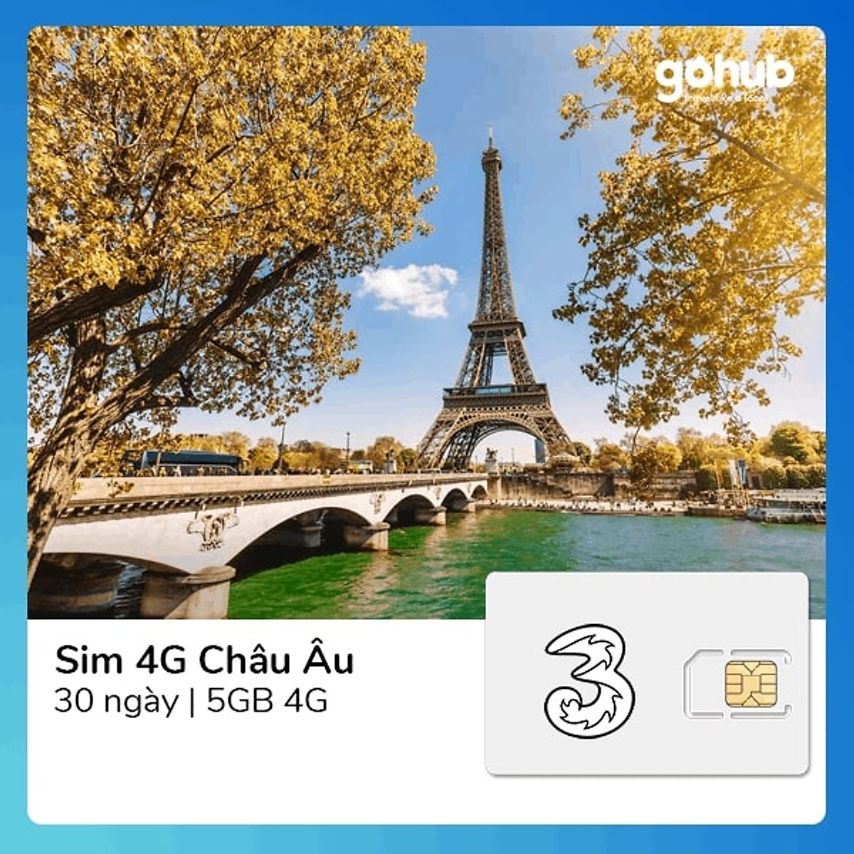 Gohub - Sim 4G Châu Âu + Thế giới 5GB (Gọi + DATA)