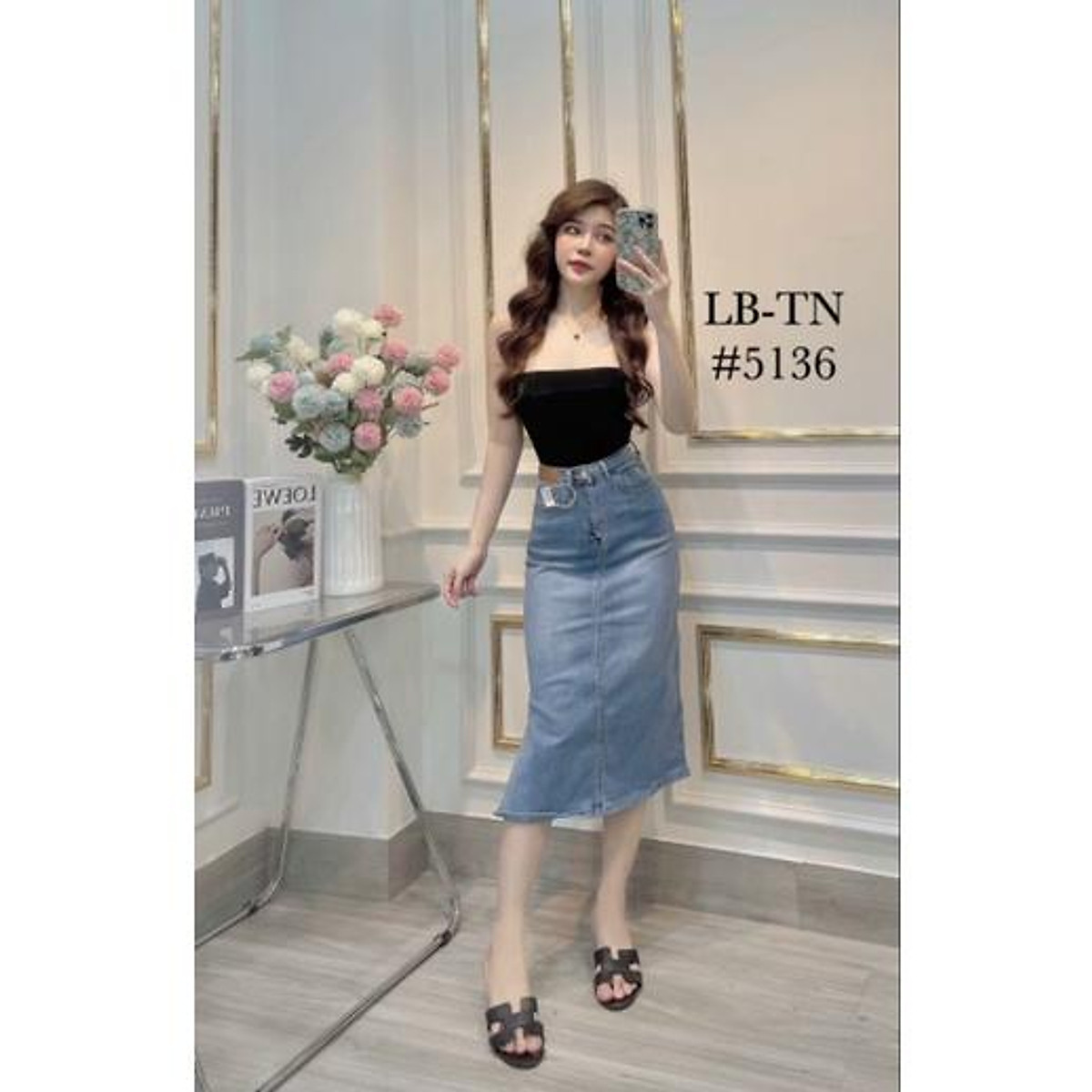 chân váy jean xẻ tà A2562  Ovanvn  Thời Trang Nữ  Túi xách nữ  Balo nữ   Ví nữ  Giày nữ