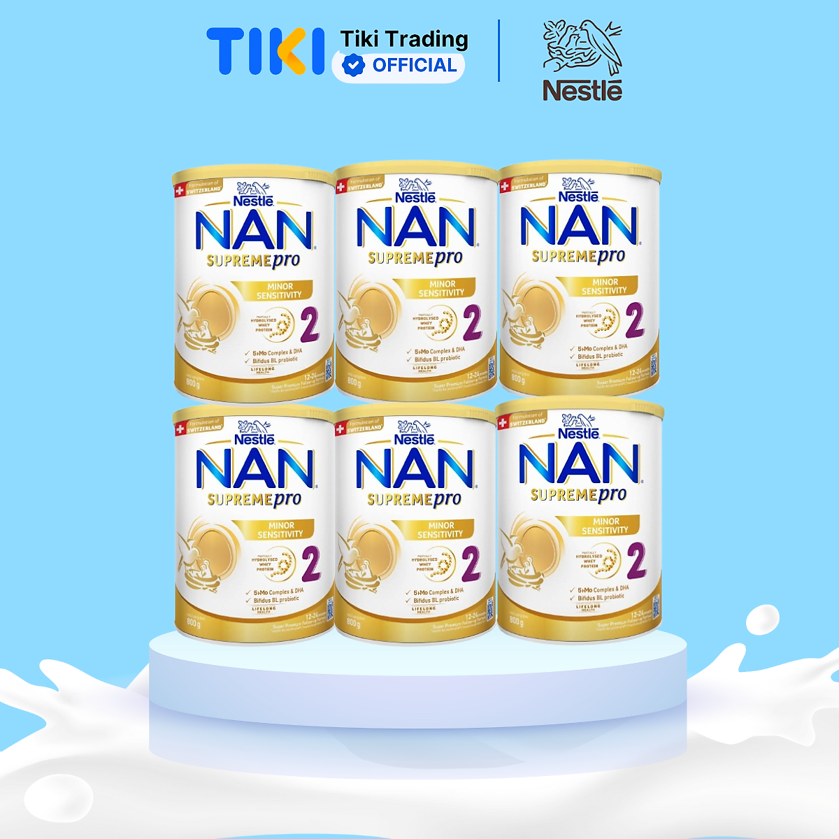 Thùng 6 lon sữa bột Nestlé NAN SUPREMEPRO 2 800g nhập khẩu Đức với 5HMO & đạm Gentle Optipro