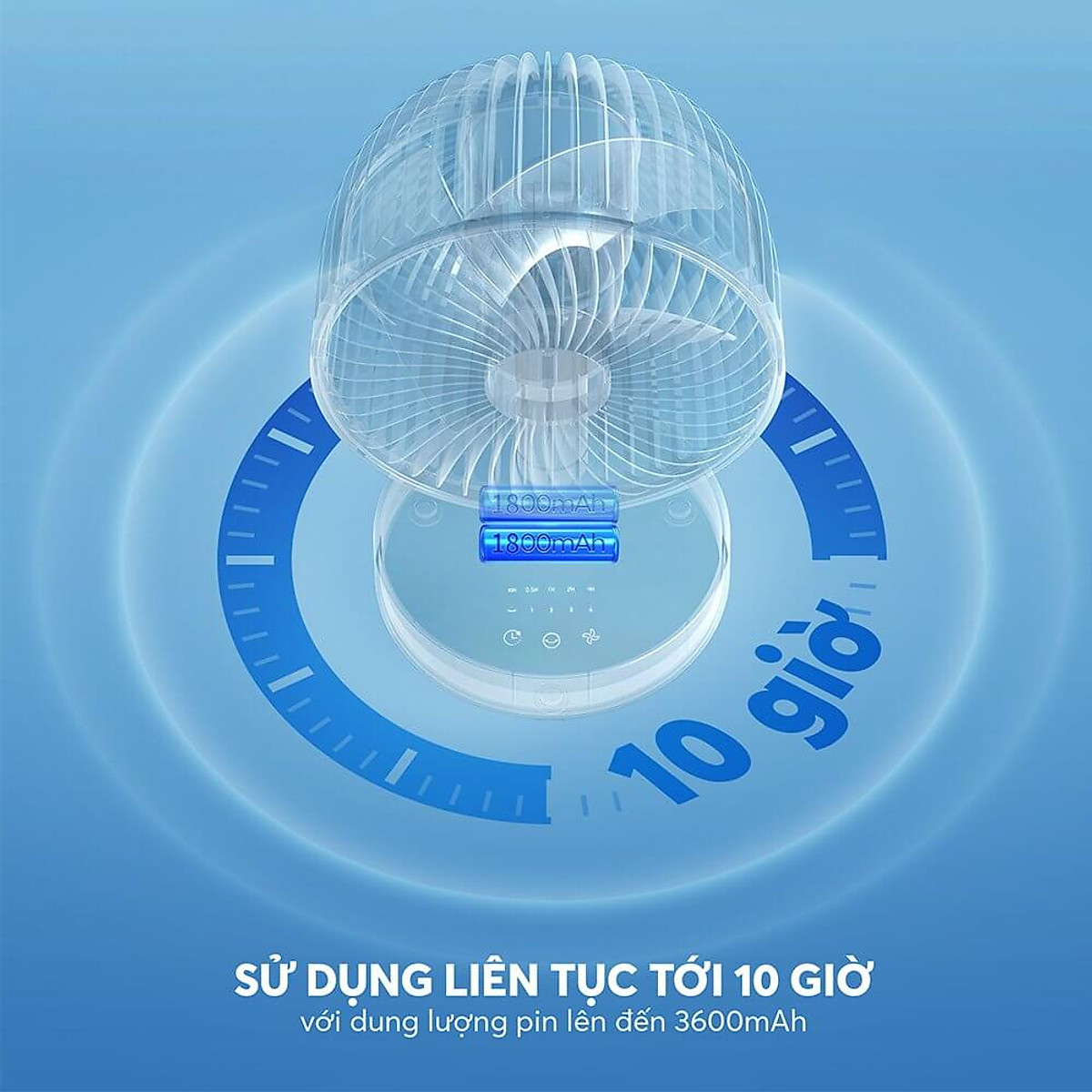 Quạt sạc tuần hoàn không khí Elmich CFE-8786, dung lượng pin lớn, hoạt động liên tục tới 10h, tạo nên luồng gió mạnh, di chuyển linh hoạt 90° theo chiều ngang tạo luồng gió đa chiều, làm mát nhanh, dễ chịu - Hàng chính hãng