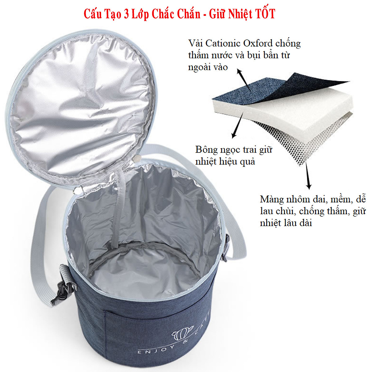 Túi Giữ Nhiệt Đựng Hộp Cơm Văn Phòng Siêu Dày – Chọn Size – Giữ Nhiệt – 3 Lớp - Chống Thấm Cao Cấp Chính Hãng miDoctor