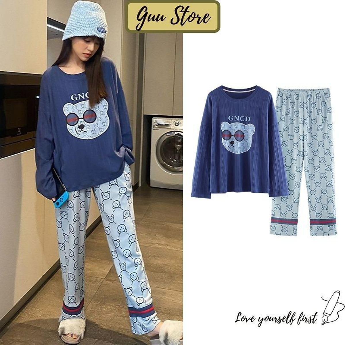 Đồ Bộ- Đồ Ngủ Nữ-Bộ Mặc Nhà Cotton Dài Tay Guu Thu Đông Cao Cấp Dễ Thương BDTD02