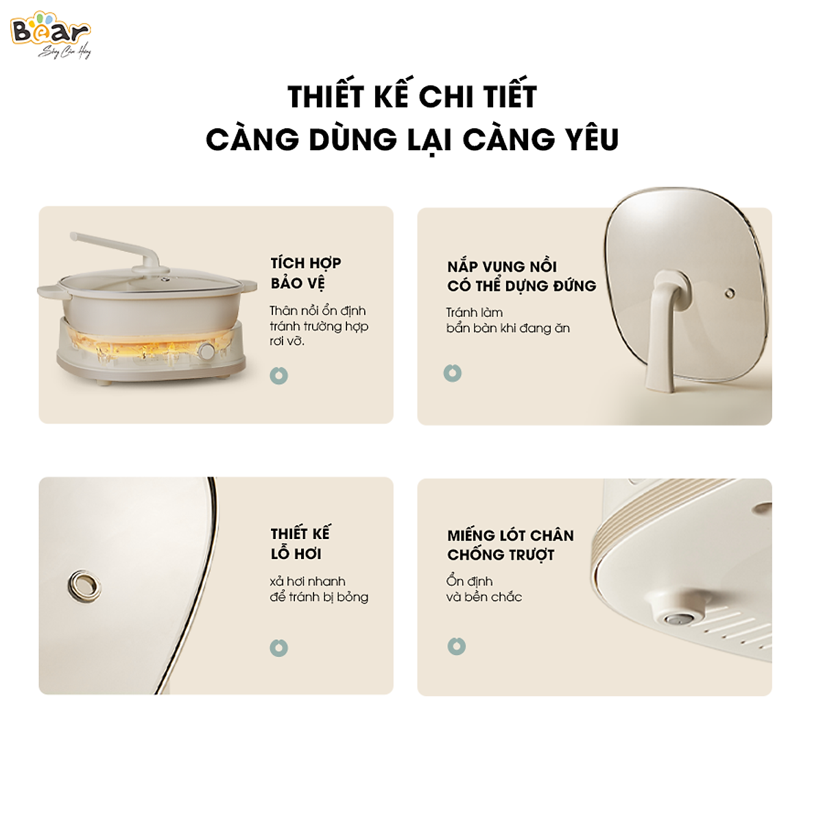 Nồi Lẩu 2 Ngăn Bear Đa Năng Nhiều Chế Độ Nấu Lẩu Hầm Ninh Chiên Rán Xào Chống Dính Cực Tốt Kháng Khuẩn 99,99% - SB NL60U HÀNG CHÍNH HÃNG