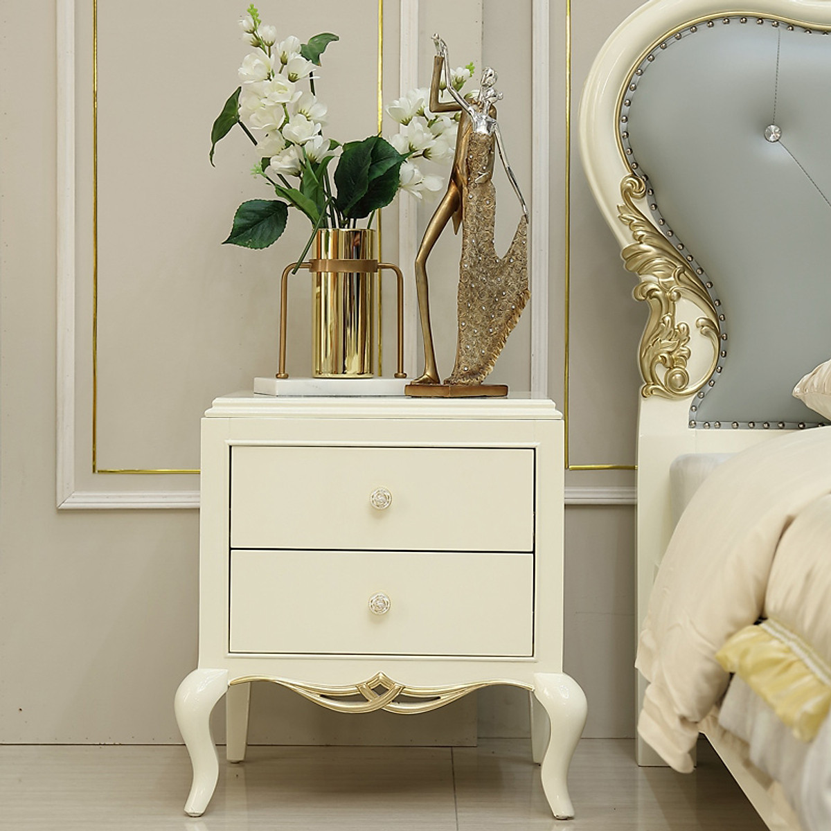 Tủ Đầu Giường Boren Gỗ gụ Cao Cấp Tủ Đầu Giường Tân Cổ Điển 560 * 430 * 610 mm | Tiki