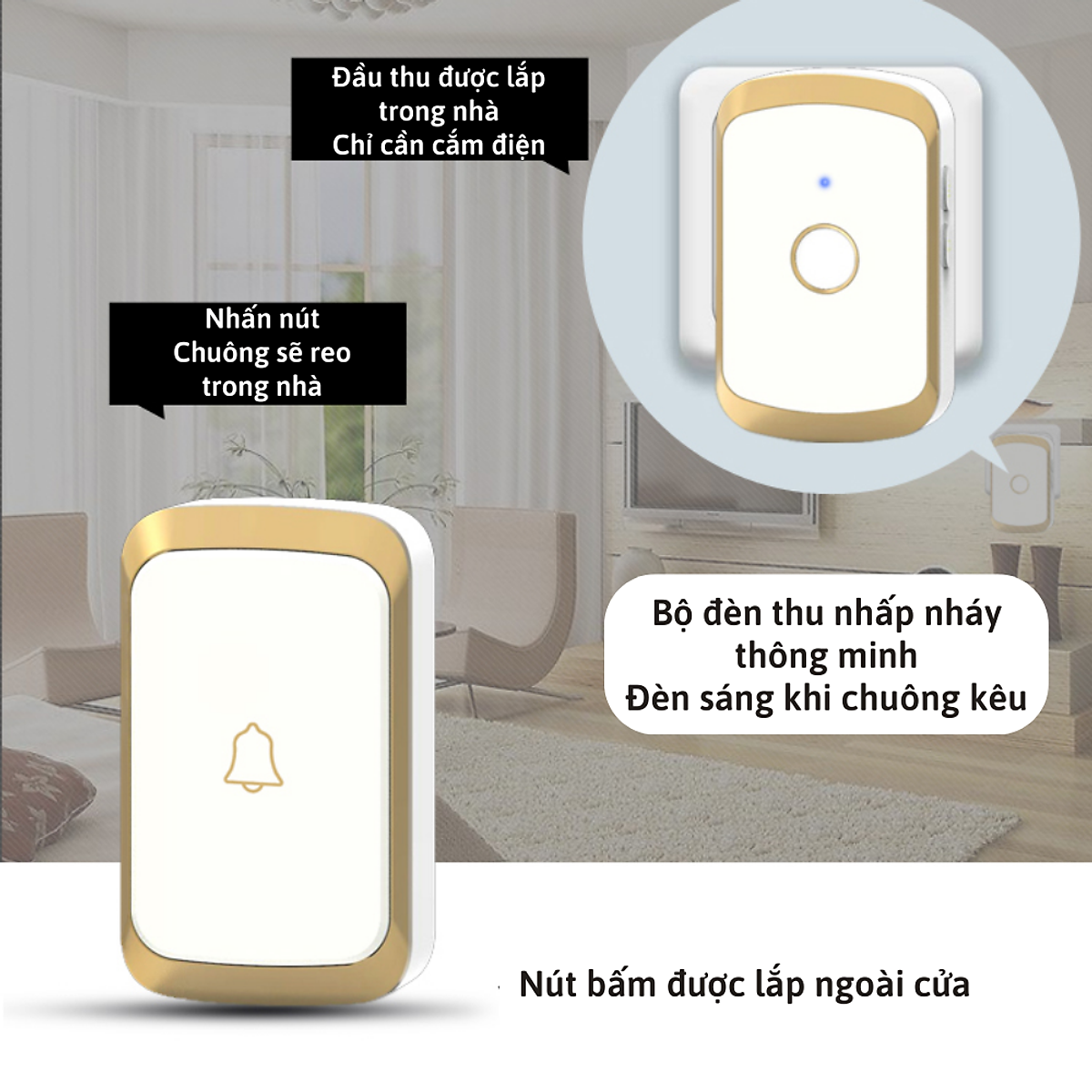 Chuông cửa không dây thông minh CTFAST CAZI - 01, chống nước, khoảng cách sử dụng hiệu quả 300 mét, 36 bài nhạc chuông - hàng chính hãng