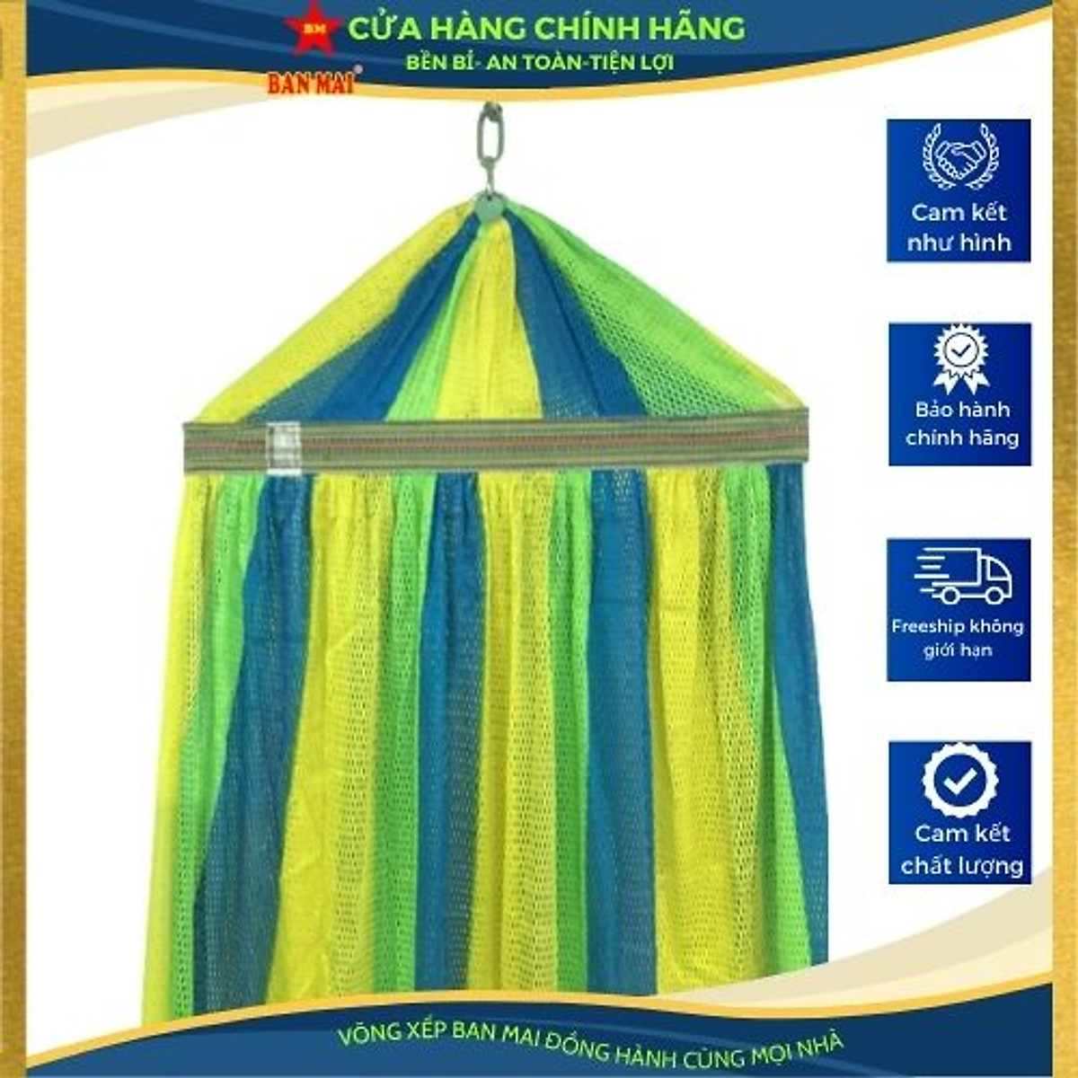 Võng lưới số 9.3, căng kim dày BAN MAI, khổ rộng, cán thép 60, in sọc Xuất khẩu