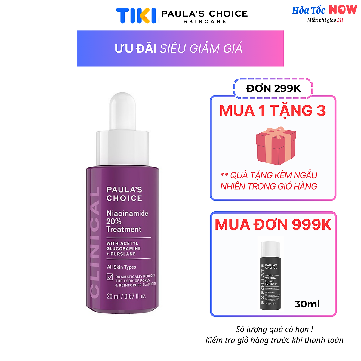 Tinh chất se khít lỗ chân lông tối ưu Paula's Choice Clinical Niacinamide 20% Treatment 20ml mã 8030