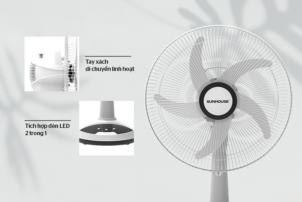 Quạt tích điện Sunhouse SHD7228, Quạt sạc điện SHD7223, SHD7116, SHD7115, Hàng chính hãng, Bảo hành 12 tháng