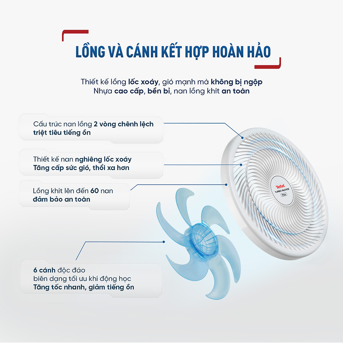 Quạt đứng có điều khiển từ xa Tefal Turbo Silence Plus VH689990 màu trắng cánh xanh - Hàng chính hãng