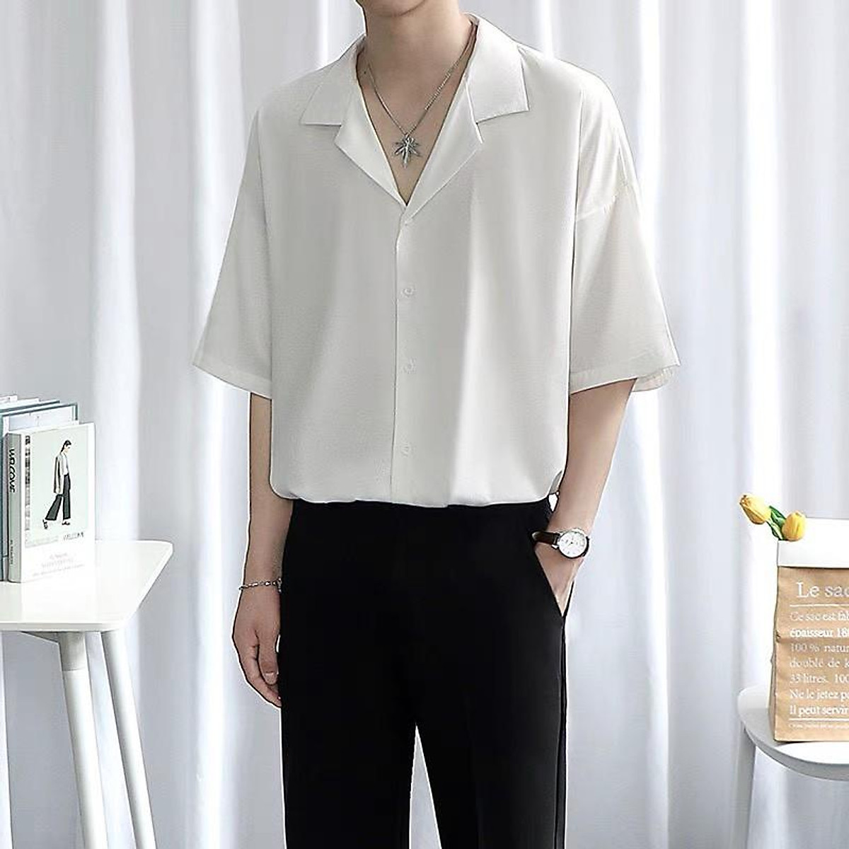 Áo Sơ Mi Tay Ngắn Cổ Vest màu ĐENTRĂNG  Nam Nữ Unisex áo sơ miFREESHIP    Shopee Việt Nam
