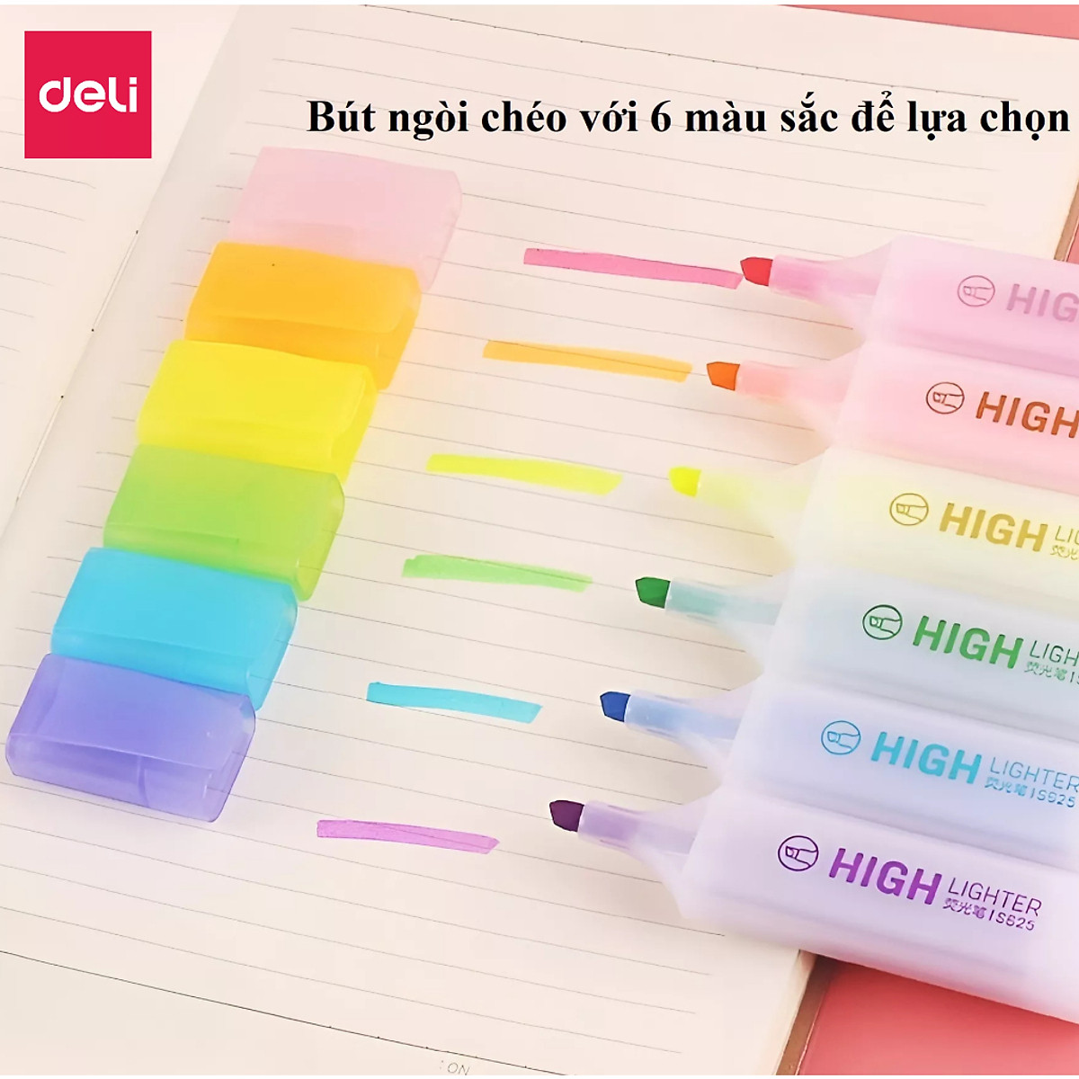 Bút highlight nhấn dòng dạ quang Deli - Cam/ Vàng/ Xanh Lá/ Hồng/ Xanh Dương - S625