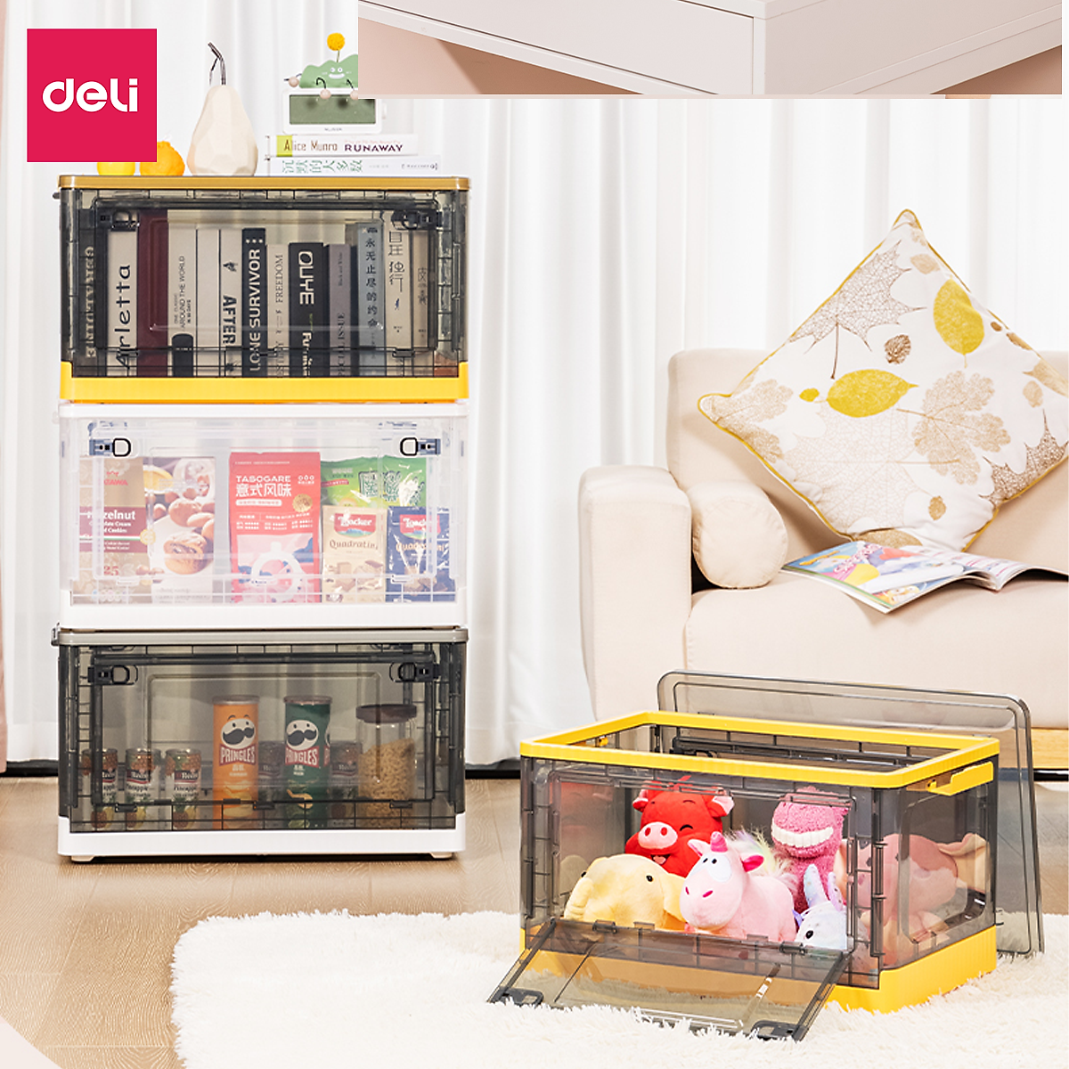 Hộp Nhựa Đựng Đồ Đa Năng Có Nắp Đậy Cao Cấp Nhiều Kích Cỡ Deli - Có Thể Tháo Lắp Tiết Kiệm Không Gian