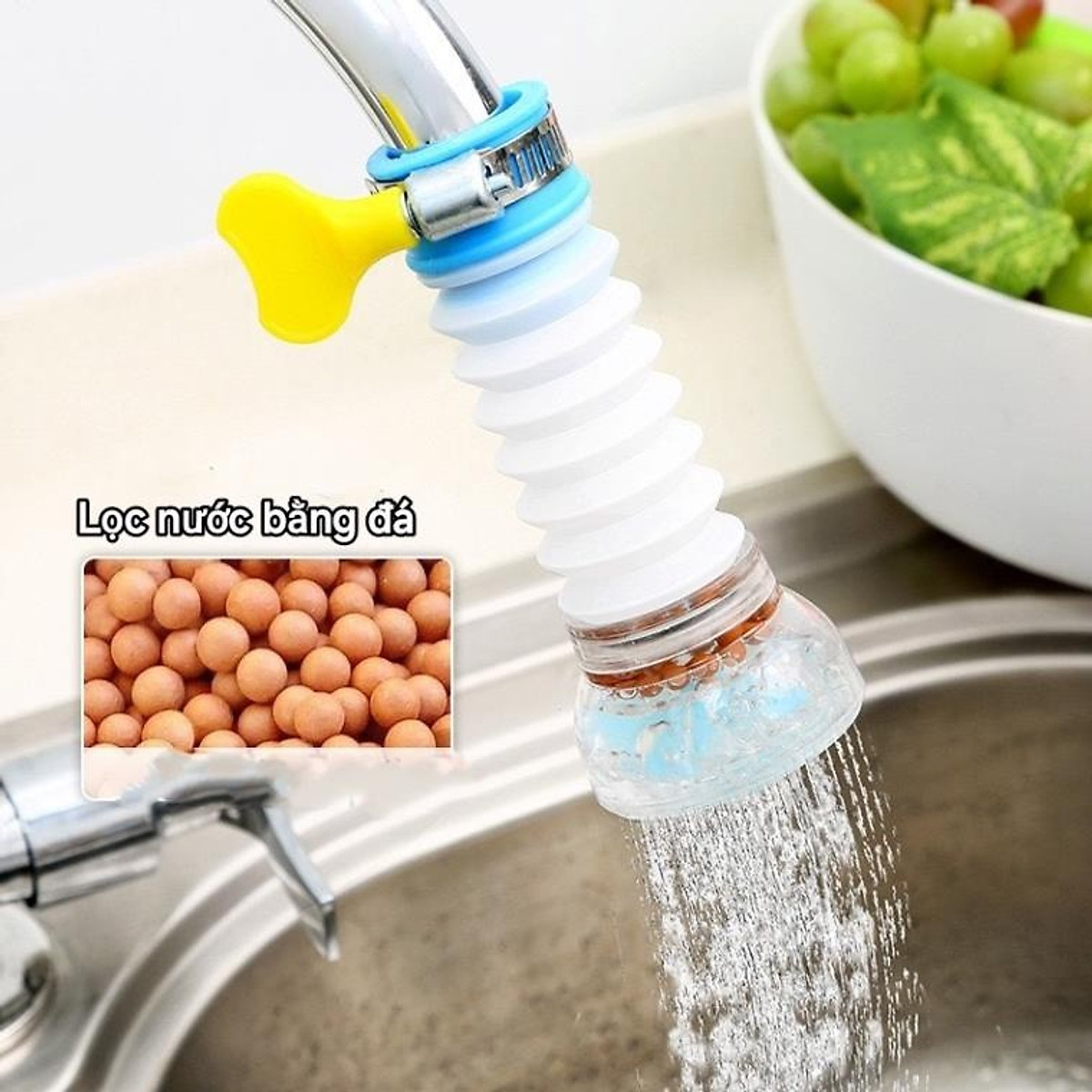 Vòi Lọc Nước Ra Bát Tăng Áp Xoay 360 Có Thể Kéo Dài Chống Bắn Nước Giao Màu Ngẫu Nhiên