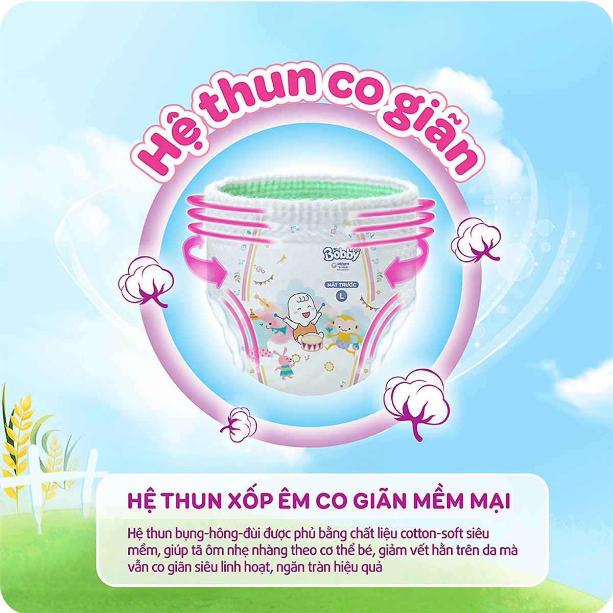 Tã/bỉm quần Bobby 3mm Mega Jumbo Gạo non M76