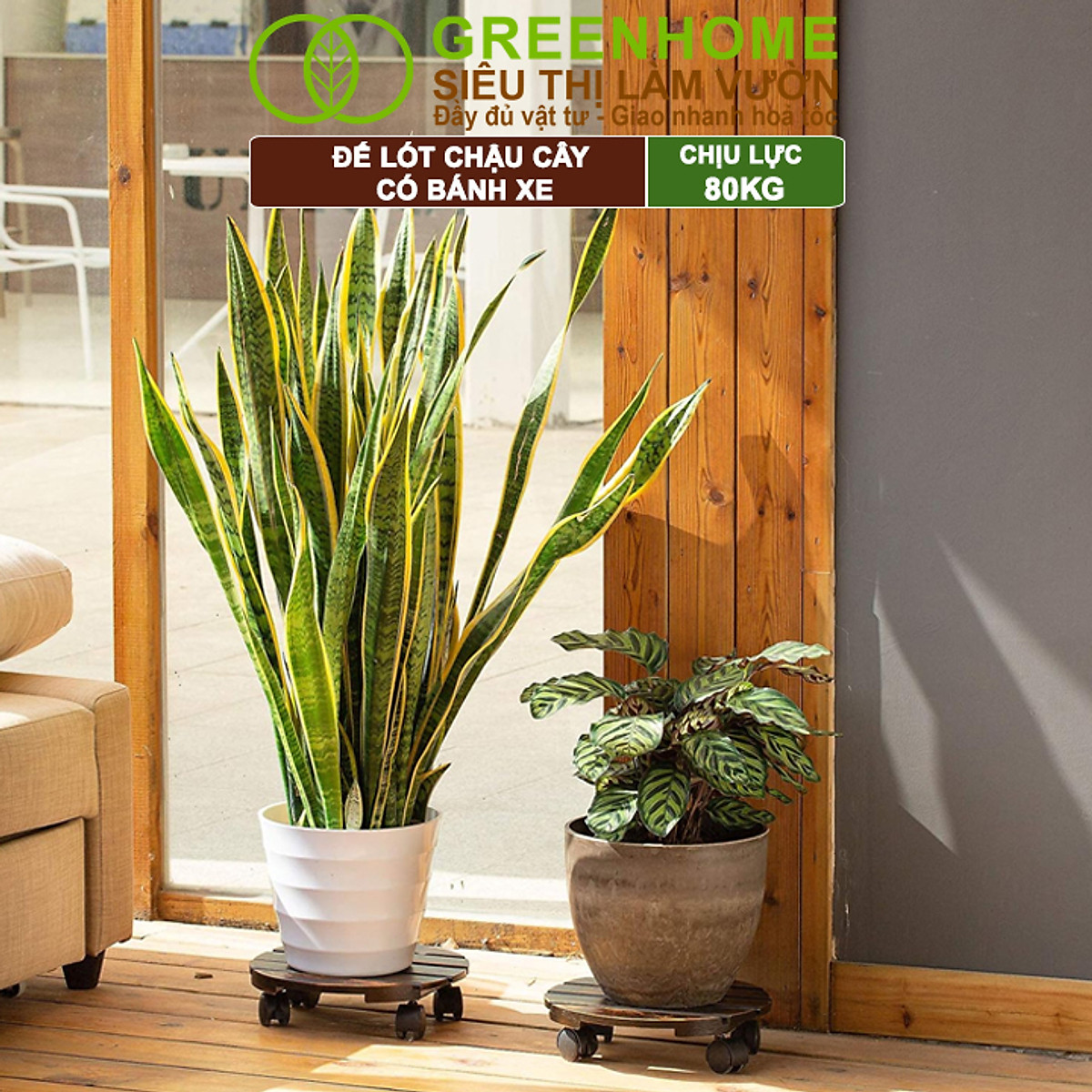 Đế Lót Chậu Cây Greenhome, R30xc8cm, Bằng Gỗ Có Bánh Xe, Thân Thiện Môi Trường, Tiện Lợi, Di Chuyển Chậu Nặng Dễ Dàng