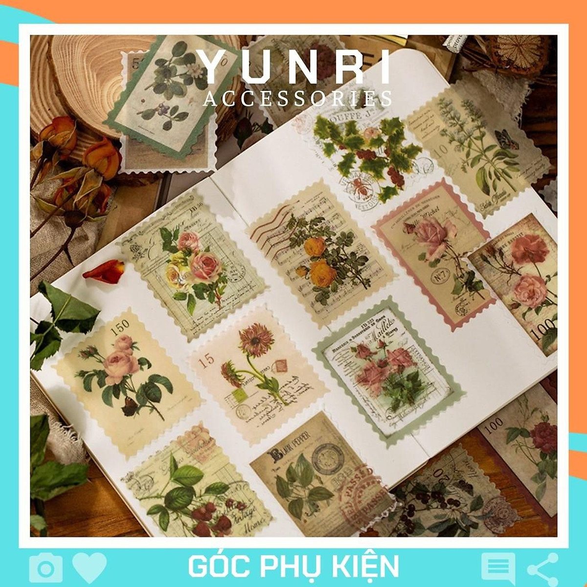 Mua Washi Tape Sticker vintage hoa phong cảnh trang trí sổ - LOẠI TEM 60 cái