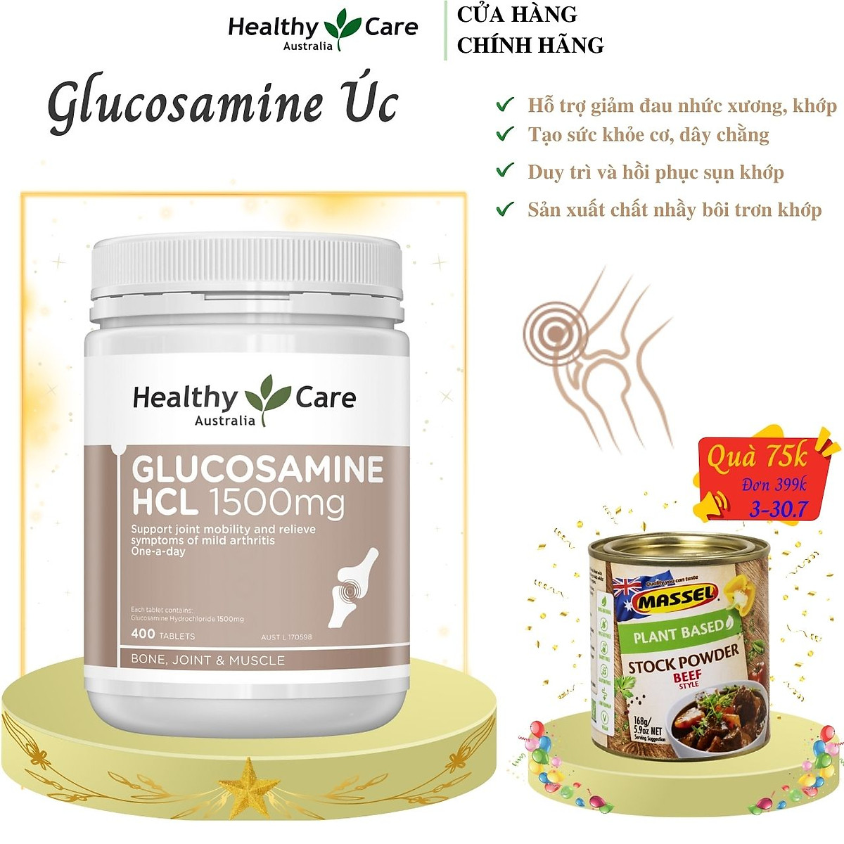 Mua Glucosamine Úc Healthy Care HCL 1500mg Hỗ Trợ Giảm Đau Nhức Xương