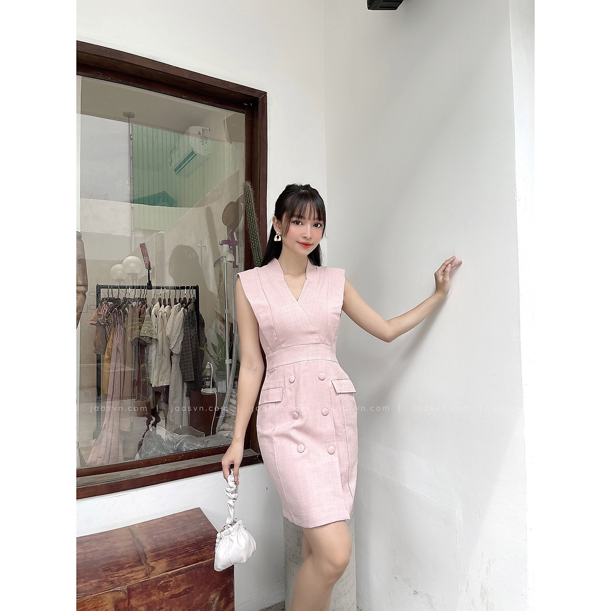 Váy đầm công sở cổ vest chân váy xòe nhiều cúc  XuongMayHaNoivn