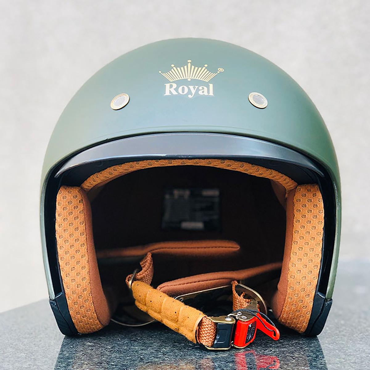 Nón bảo hiểm 3/4 ROYAL M139 có kính âm màu XANH LÍNH NHÁM