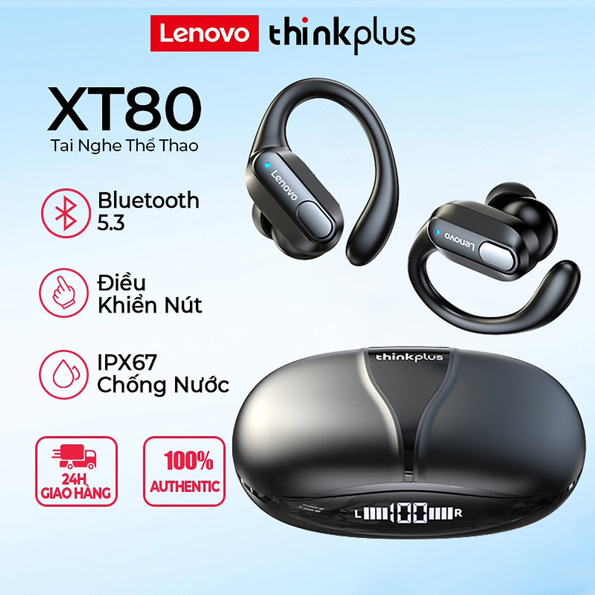 Tai Nghe Bluetooth Lenovo XT80 Thể Thao , Chống Ồn Chủ Động ANC , Âm Thanh Nổi - Hàng Chính Hãng