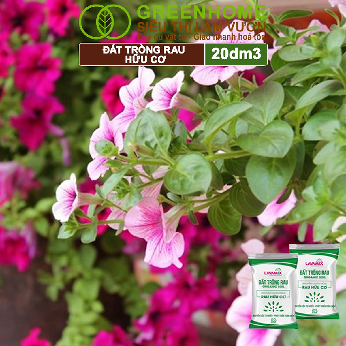 Đất Trồng Cây Greenhome, Bao 20dm3 (10kg), Đầy Đủ Dinh Dưỡng, Tiện Lợi, Dễ Sử Dụng, Chuyên Trồng Rau, Hoa, Kiểng