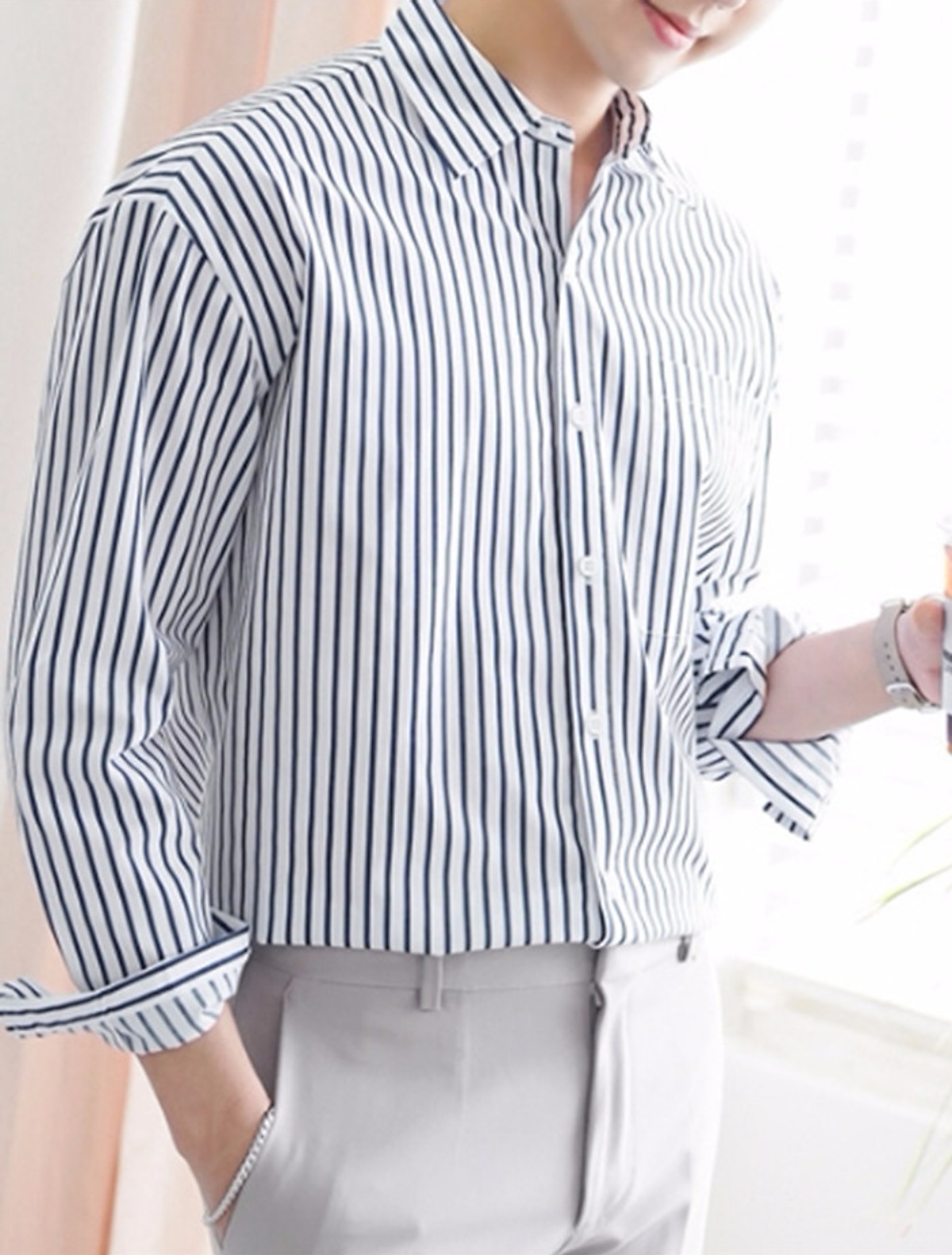 Áo sơ mi nam dài tay kẻ sọc xanh navy vải cotton - Áo sơ mi nam tay dài họa tiết Áo Sơ Mi Nam Dài Tay Kẻ Sọc Xanh Navy Vải Cotton - Áo Sơ Mi Nam Tay Dài Họa Tiết