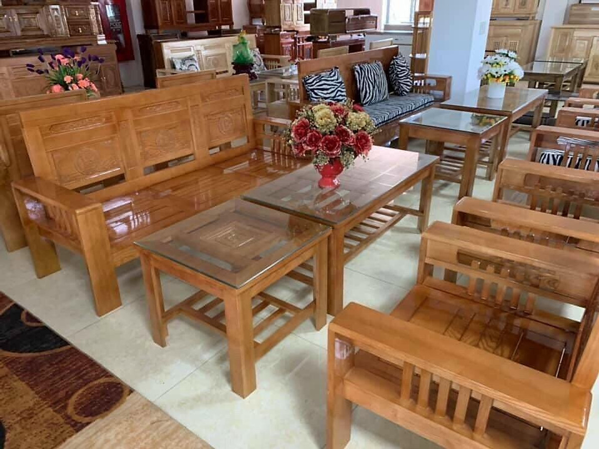 Bàn ghế gỗ phòng khách gỗ sồi Mỹ