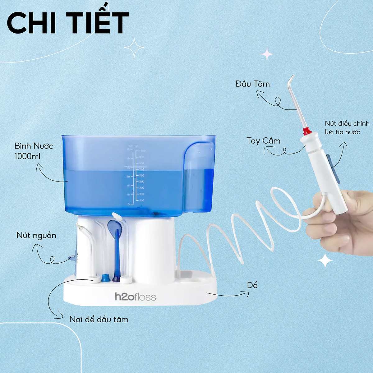 Máy tăm nước gia đình H2ofloss HF9 Whisper, phiên bản cao cấp với động cơ giảm độ ồn