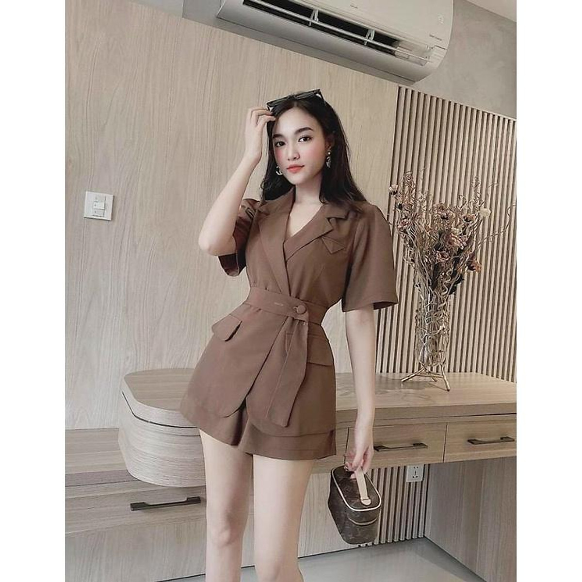 Set vest nữ phối quần đùi bộ đùi nữ thời trang đơn giản áo cổ v tay ngắn   Shopee Việt Nam