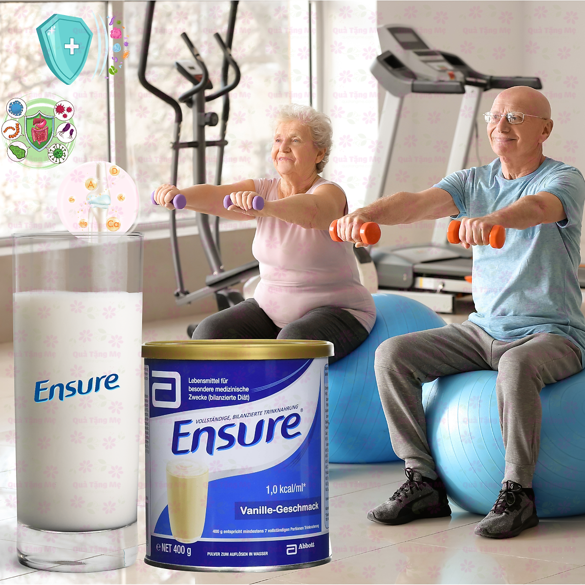 Sữa bột Ensure Vanille Geschmask, Ensure Đức cho người lớn tuổi, hồi phục sức khỏe cho người gầy yếu, người suy dinh dưỡng 400gr/hộp
