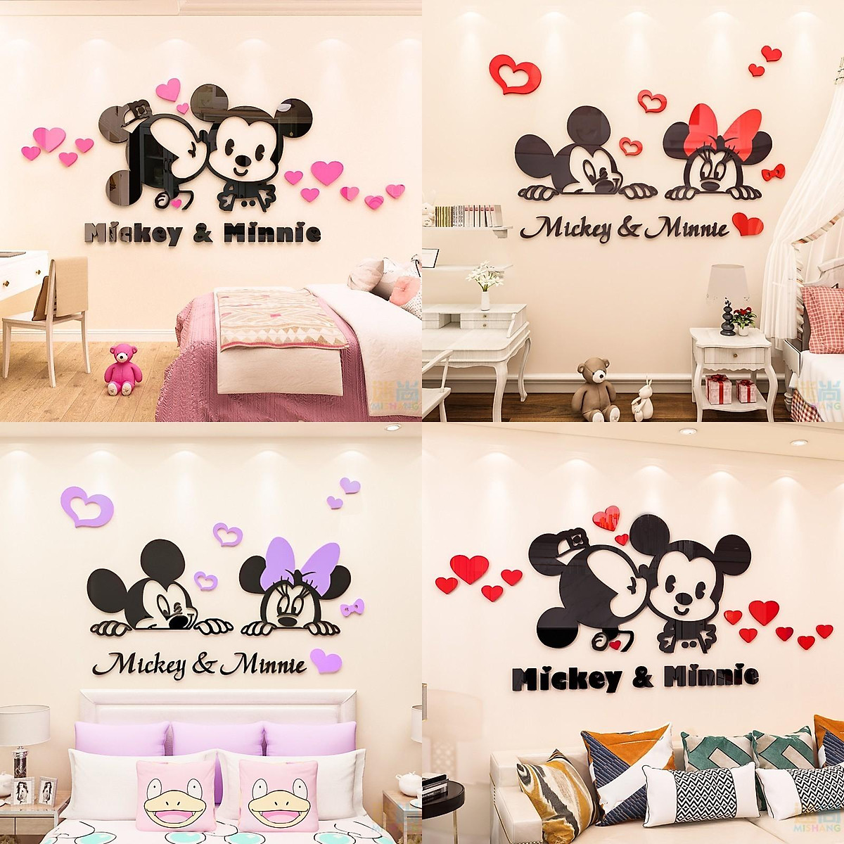 Tranh mica dán tường mickey và minnie dễ thương trang trí phòng ...