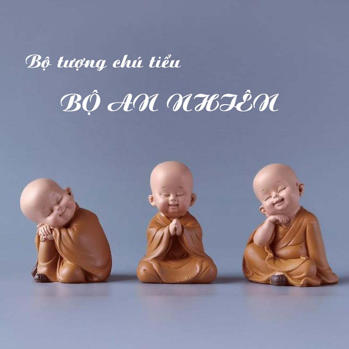 Bộ 03 chú tiểu AN NHIÊN trang trí nhà cửa,ôtô - mẫu ngồi 7cm