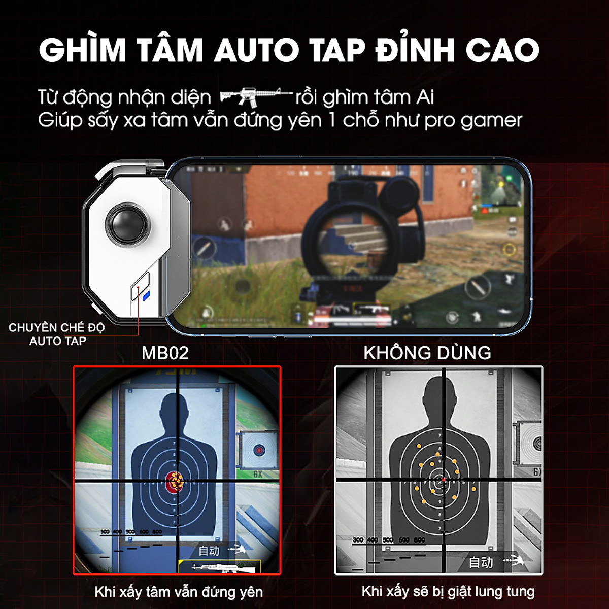 Tay cầm chơi game điện thoại Memo MB02 - Joystick hỗ trợ macro ghìm tâm auto tap liên quân ff pubg tốc chiến mobile - Hàng nhập khẩu