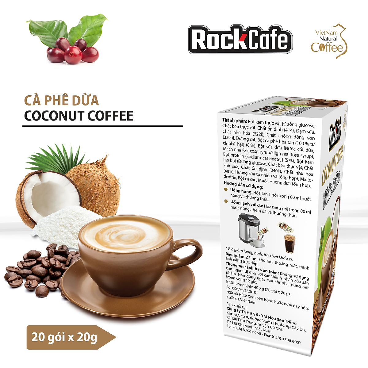 Cà phê dừa ROCKCAFE (Hộp 20 gói)