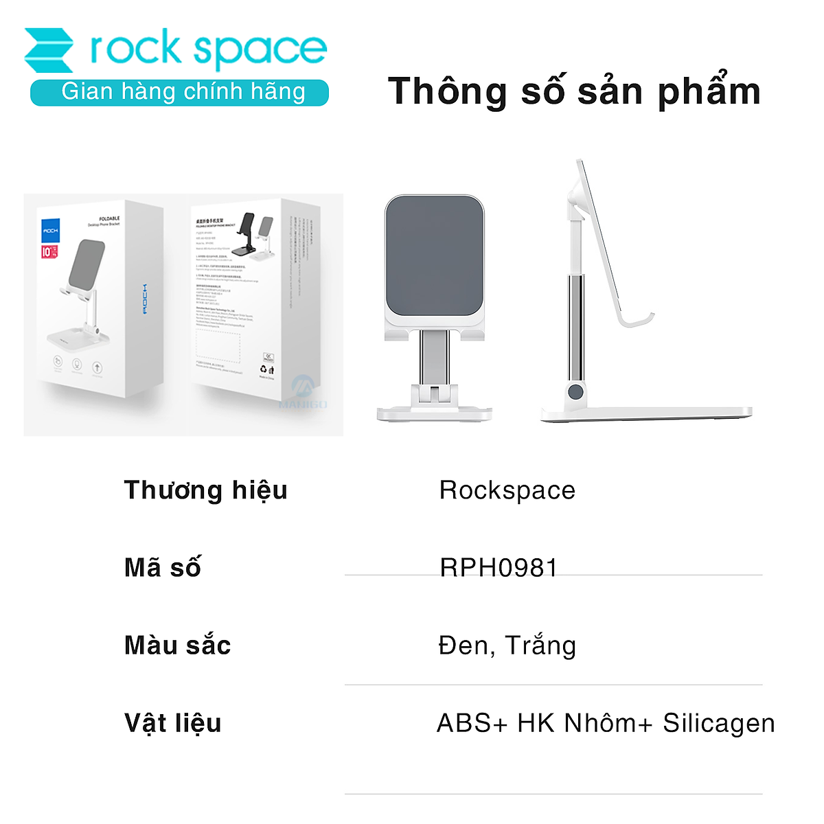 Giá đỡ điện thoại Rockspace có nâng hạ chống trượt làm bằng kim loại hàng chính hãng