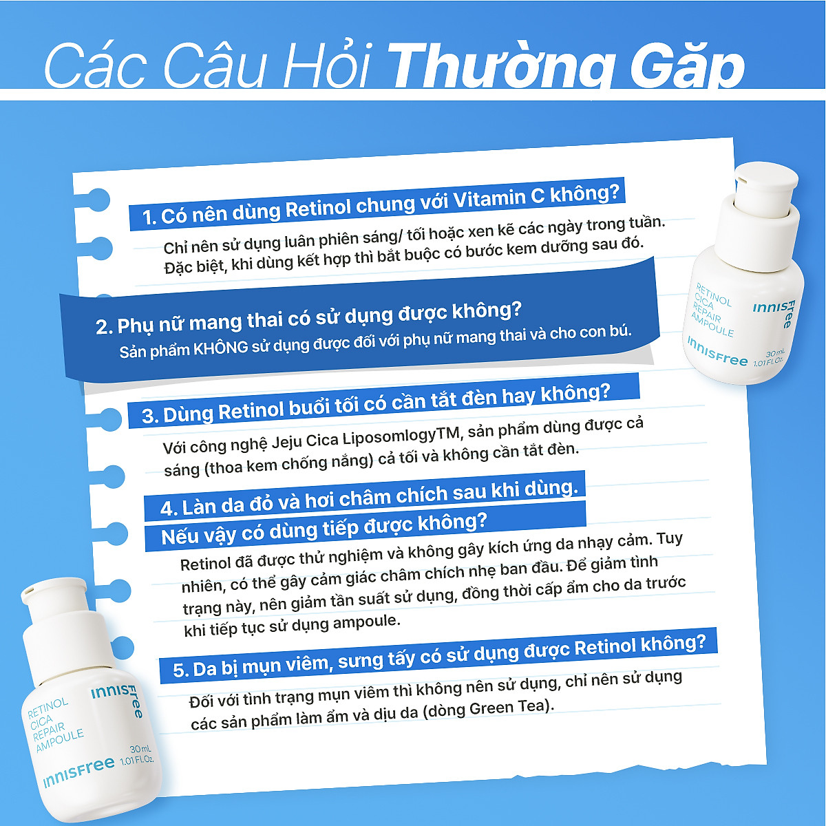 Serum Kiểm Soát Dầu Mụn Cho Da Láng Mịn INNISFREE Retinol Cica Repair Ampoule 30mL